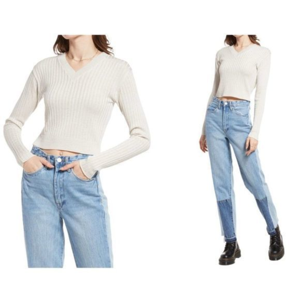 NWOT BP Reagan‎ Rib Crop Sweater in Ivory (S)